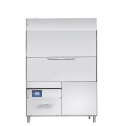 Un gabinete de acero inoxidable con la palabra basura escrita en él.