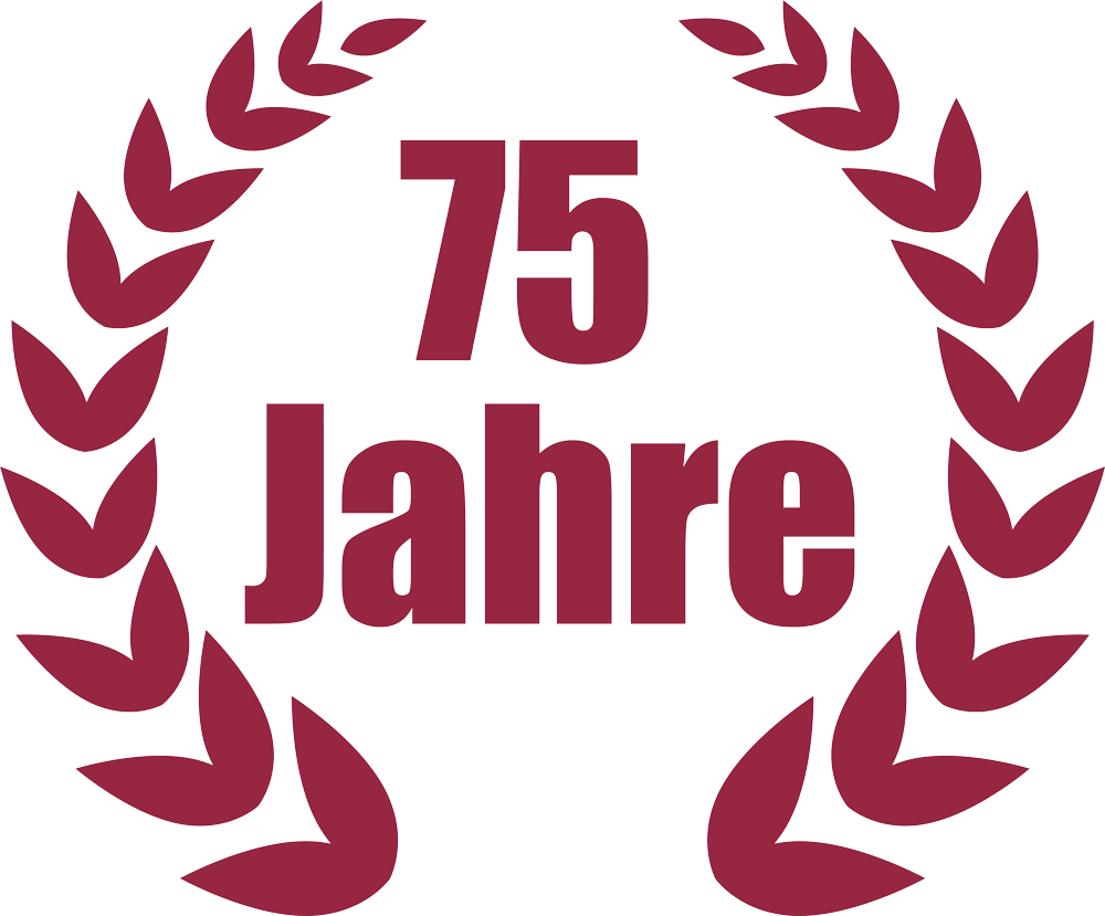 Ein Lorbeerkranz mit der Aufschrift 75 Jahre darauf