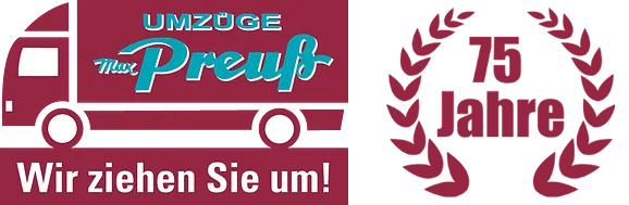 Ein rotes Schild mit einem LKW und einem Lorbeerkranz, auf dem steht: 75 Jahre