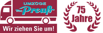 Ein rotes Schild mit einem LKW und einem Lorbeerkranz, auf dem steht: 75 Jahre