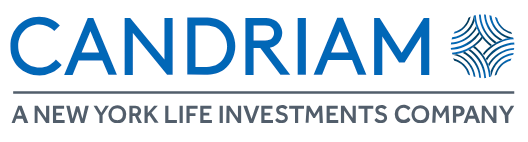 Logotipo de Candriam con texto azul y diseño abstracto, debajo del cual se encuentra el texto “A New York Life Investments Company”.