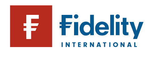 Logotipo de Fidelity International: cuadrado rojo con "F" blanca y texto "Fidelity International" azul.