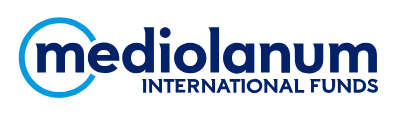 Logotipo de Mediolanum International Funds, con diseño circular azul. Texto en azul oscuro.