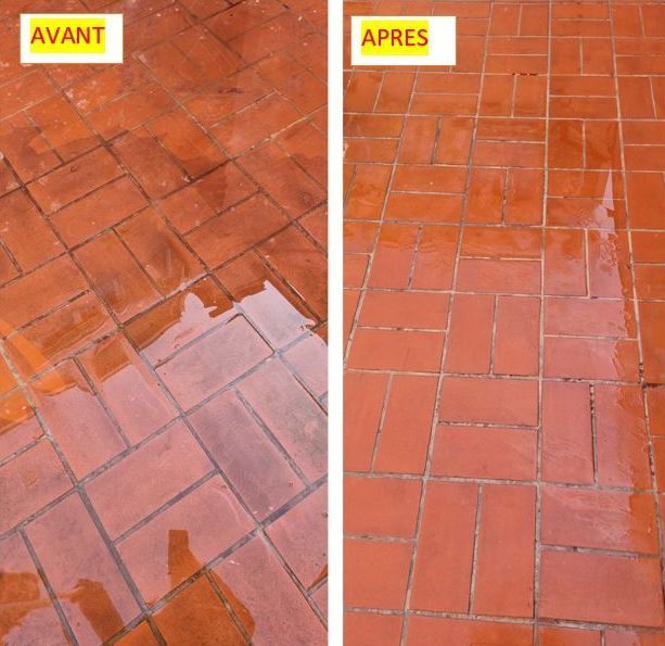 Nettoyage de sol en tomette avant/après 
