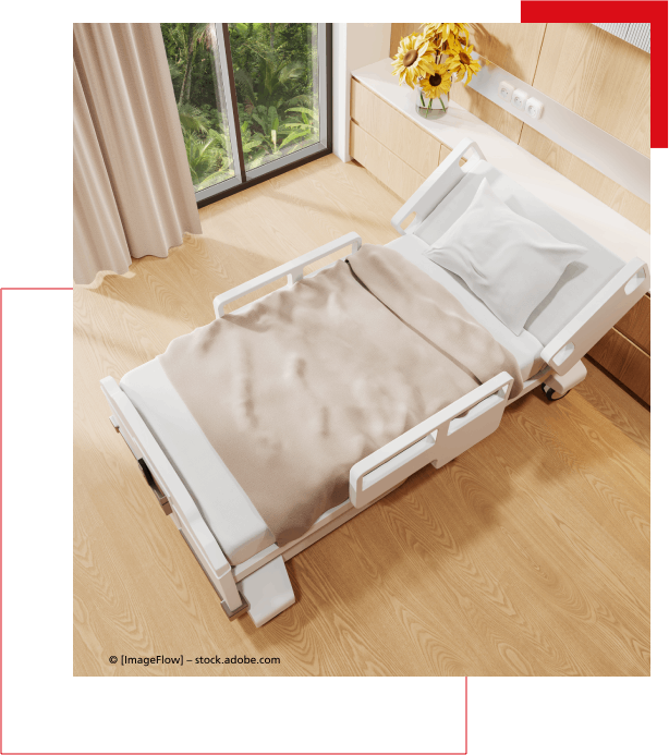 Krankenhauszimmer, Krankenhausbett von oben