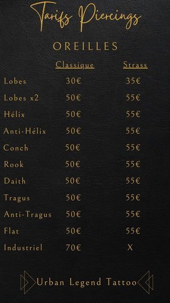 Tarifs des piercings aux oreilles