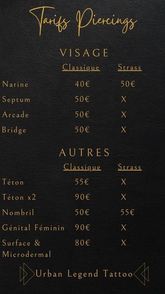 Tarifs des piercings au visage