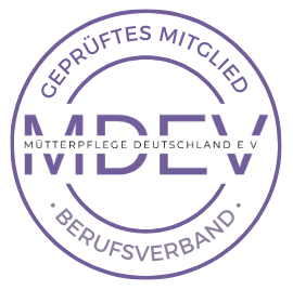 Ein lila-weißes Logo für mdev mutterpflege deutschland e.v.