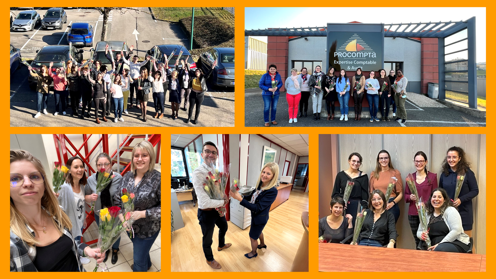 Montage de plusieurs photos montrant l'équipe de Procompta pour la journée internationale des droits des femmes
