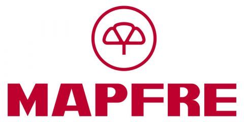 Logotipo de MAPFRE: Texto y emblema en color rojo, símbolo con forma de árbol dentro de un círculo.