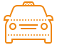 Taxi avec un panneau sur le toit, entouré d'orange.