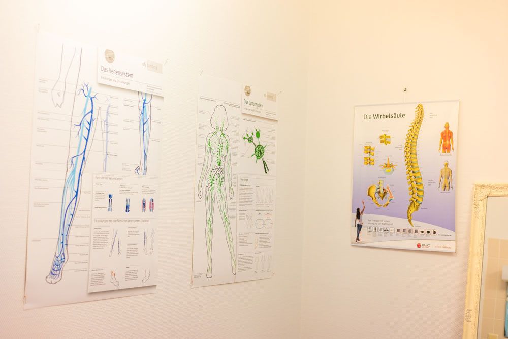 Eine weiße Wand mit der Zeichnung eines Skeletts darauf.