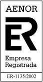 Es un logotipo en blanco y negro que dice aenor empresa registrada.