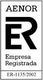 Es un logotipo en blanco y negro que dice aenor empresa registrada.