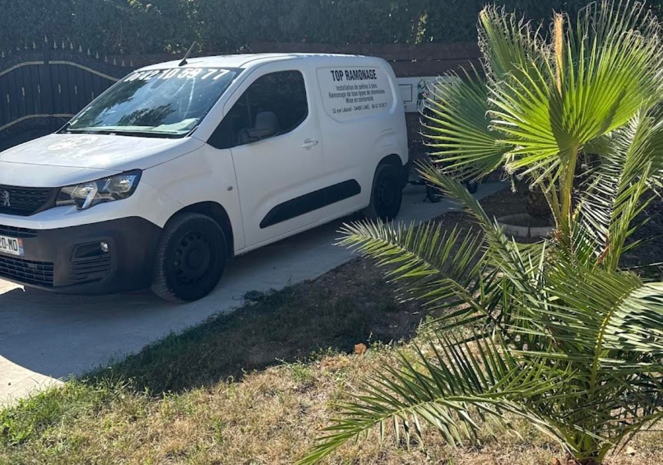 Le véhicule de Top Ramonage et une plante verte.