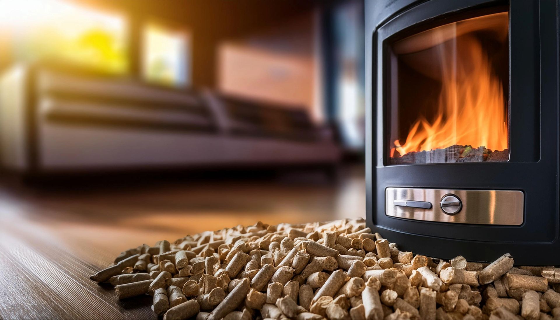 Un tas de pellets devant un poêle.