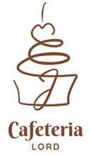 Logotipo marrón de una cafetería con una taza estilizada, vapor y el texto “Cafeteria LORD”.