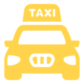 Ein gelbes Taxi-Symbol auf weißem Hintergrund