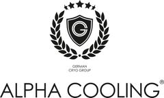 Das Logo der ALPHA Cooling - ALPHA Industries AG ist ein schwarzes Schild mit Umrandung.