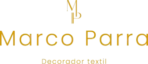 El logotipo de Marco Parra Decorator Textil es un logotipo dorado sobre fondo blanco.