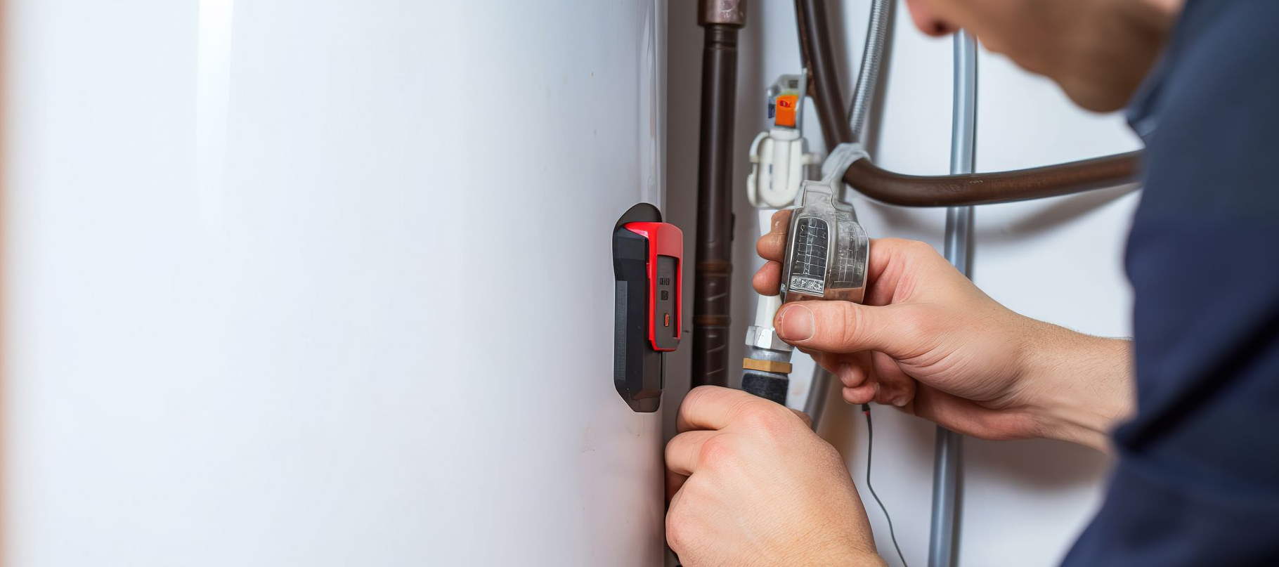 Plombier travaillant sur un chauffe-eau.