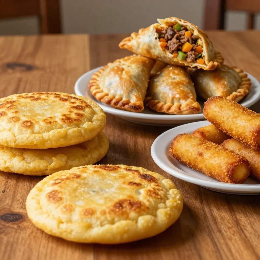 Variedad de pasteles fritos dorados