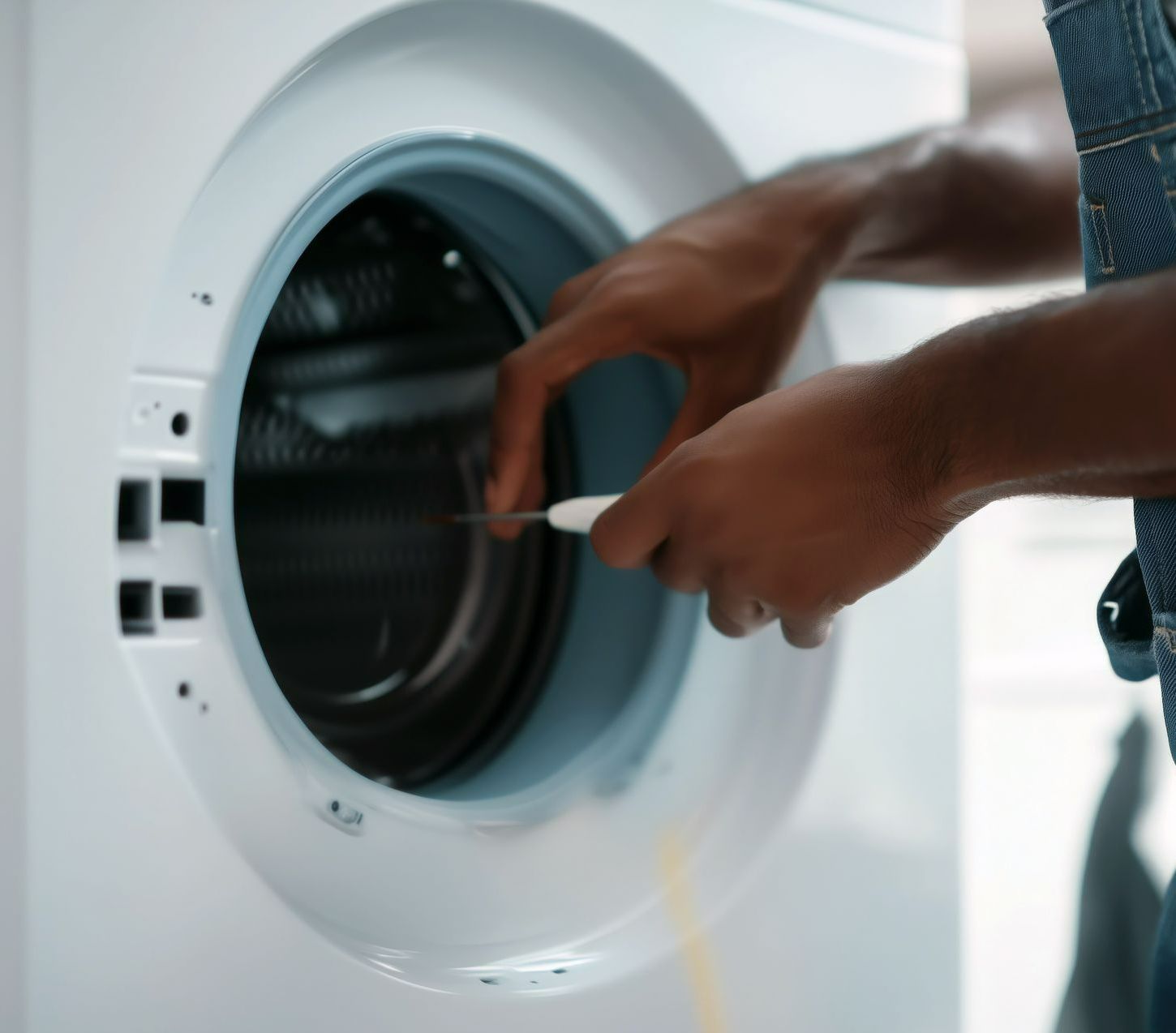 Des outils posés sur la porte d'un lave-vaisselle