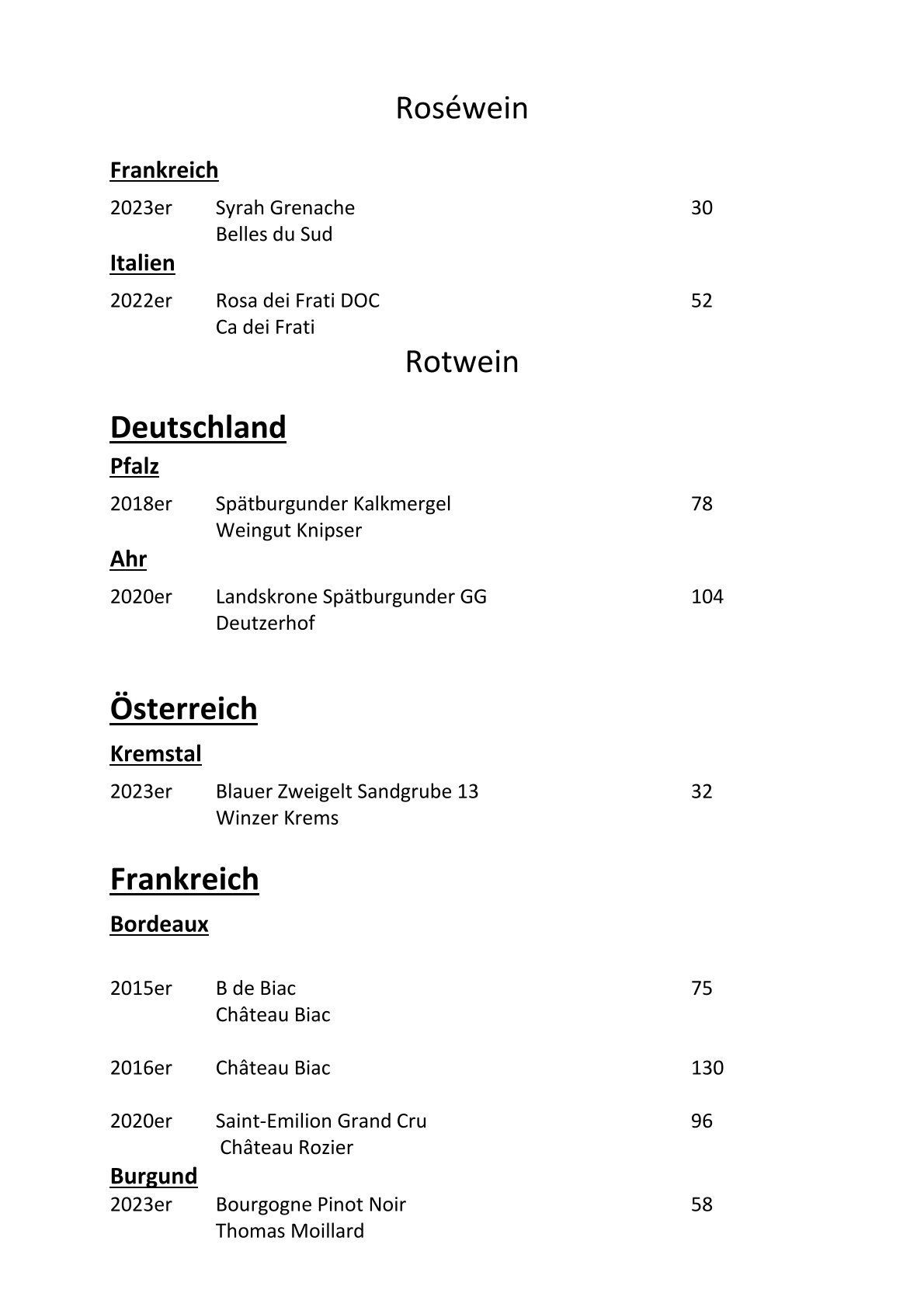 Restaurant Essenz | Weinkarte