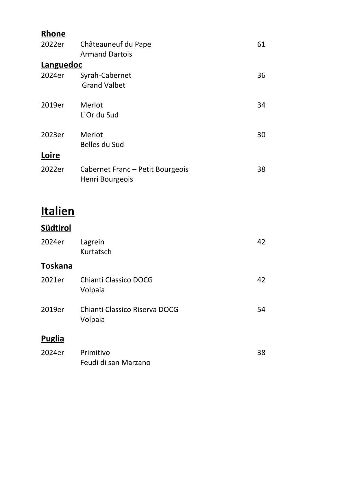 Restaurant Essenz | Weinkarte