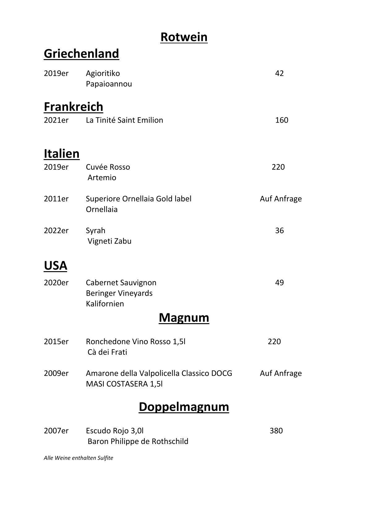 Restaurant Essenz | Weinkarte
