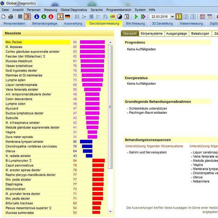 Ein Computerbildschirm zeigt eine Liste verschiedener Krankheiten