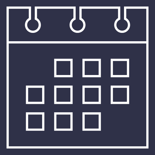 Un icono de un calendario con cuadrados sobre un fondo azul oscuro.