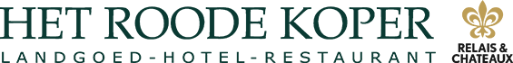 Logo for Het Roode Koper, a Landgoed-Hotel-Restaurant, featuring a gold fleur-de-lis icon and Relais & Chateaux branding.