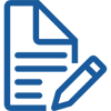 Icône bleue représentant un document dont les lignes sont modifiées au crayon.