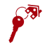 Rotes Haus mit Schlüssel davor