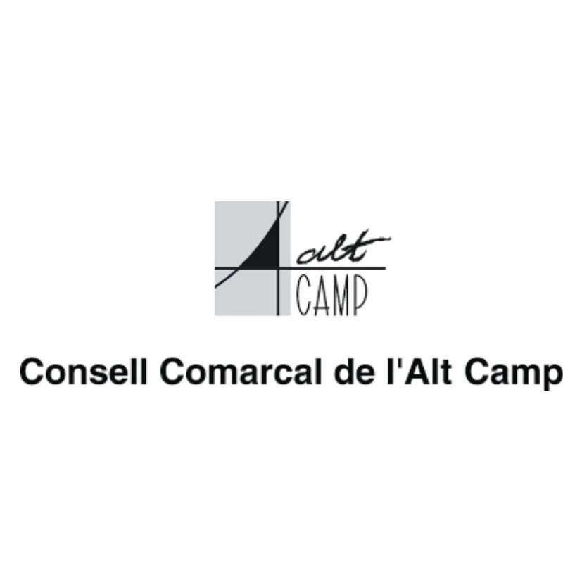 Logotipo del consejo regional de Alt Camp: diseño geométrico estilizado en negro y gris con el texto