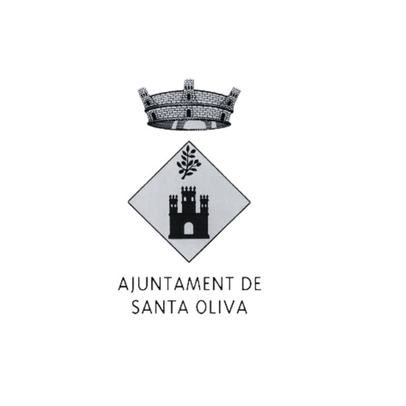 Escudo del Ayuntamiento de Santa Oliva: corona sobre rombo con castillo y rama, texto debajo.