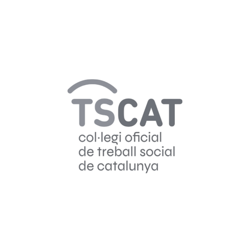 Logotipo gris: TSCAT, colegio oficial de trabajo social de Cataluña.