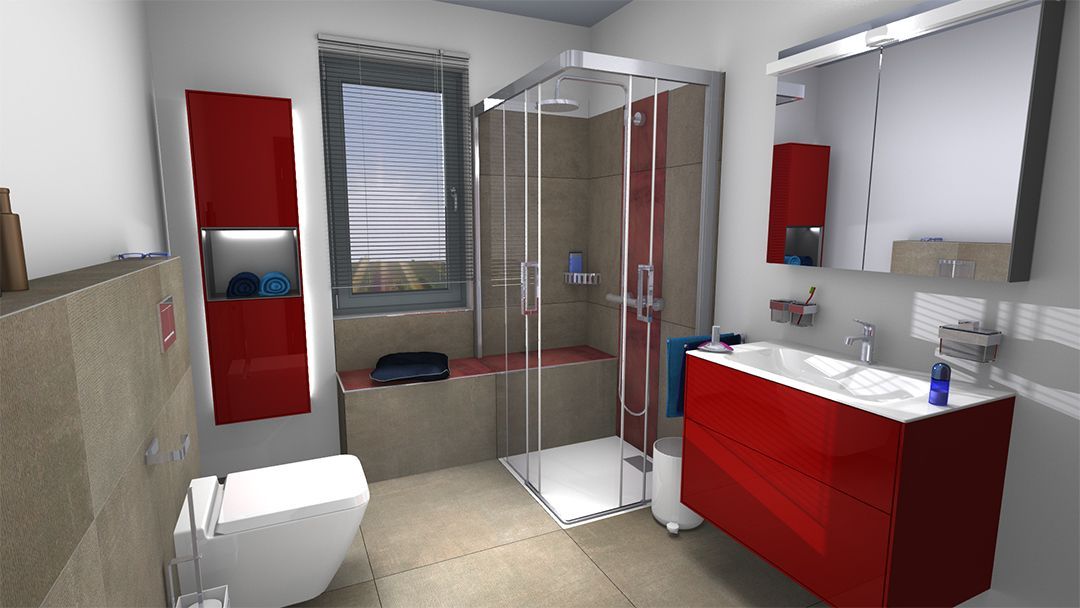 Ein Badezimmer mit Toilette, Waschbecken und Dusche.