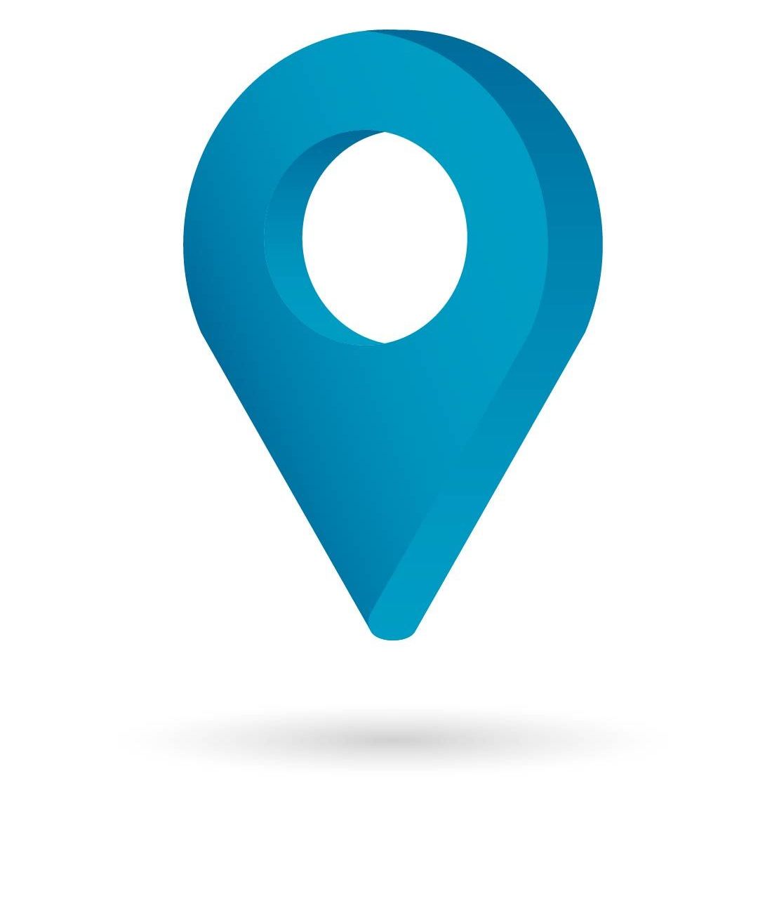 Standortpin Eine blaue Stecknadel mit einem Loch in der Mitte auf weißem Hintergrund.