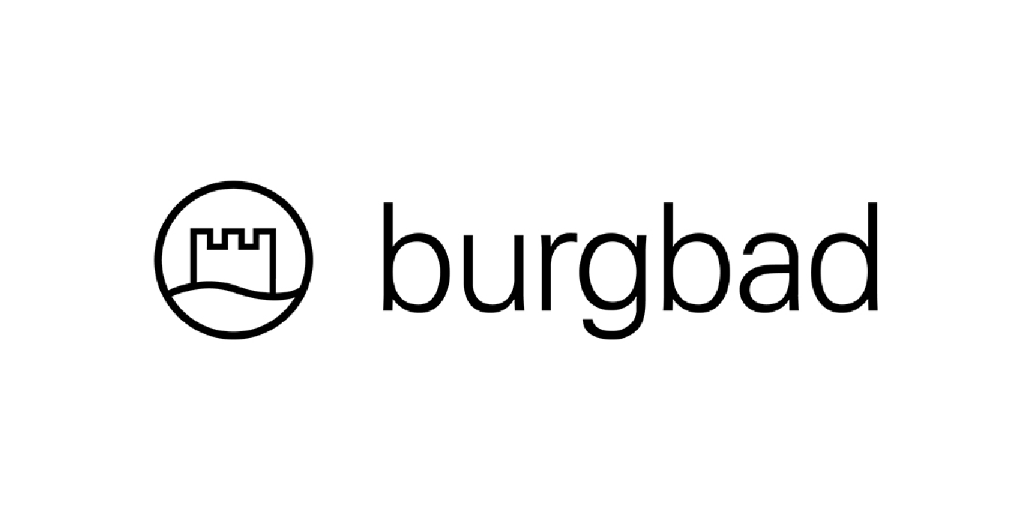 Ein schwarz-weißes Logo für Burgbad mit einem Schloss im Kreis.