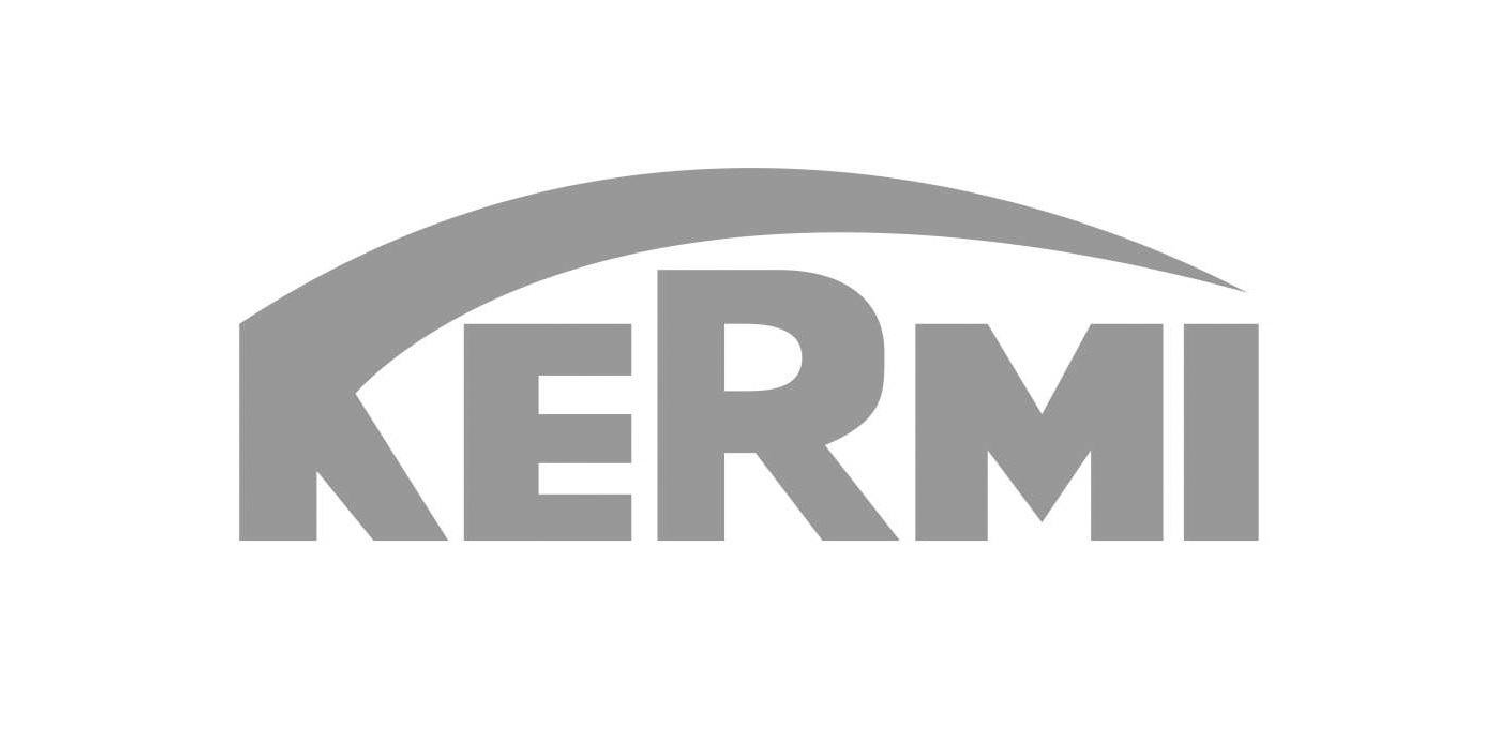 Ein schwarz-weißes Logo für Kermi auf weißem Hintergrund.