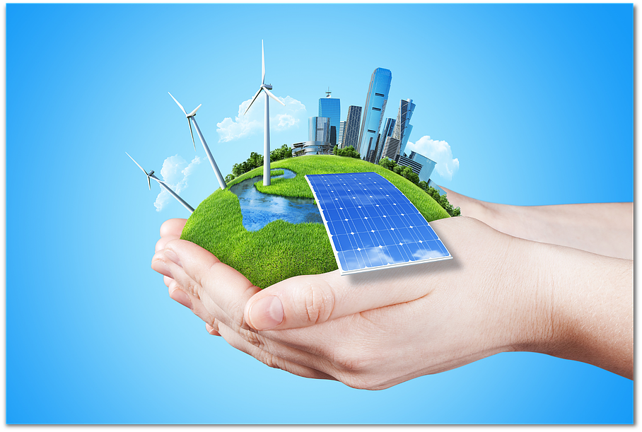Terre dans les mains avec des énergies renouvelables