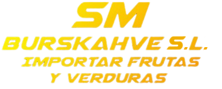 Logotipo amarillo de SM Burskahve LTD. El texto indica "Importaci&oacute;n de frutas y verduras".