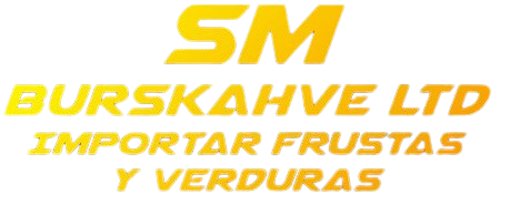 Logotipo amarillo de SM Burskahve LTD. El texto indica "Importaci&oacute;n de frutas y verduras".