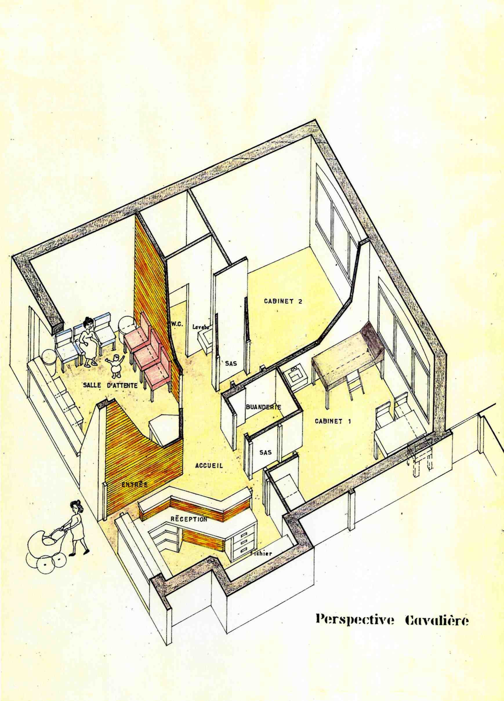 Axonométrie cabinet pédiatrie Ste Geneviève des Bois 91