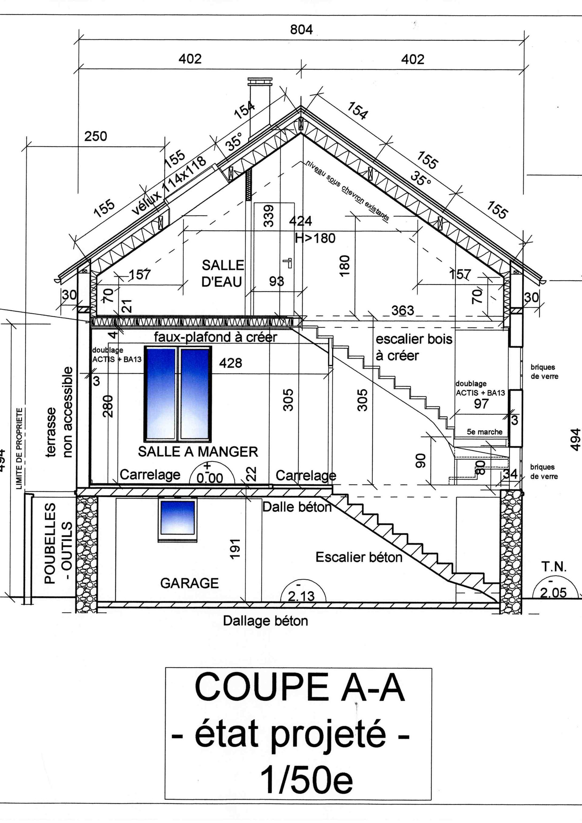 Coupe projet surélévation maison