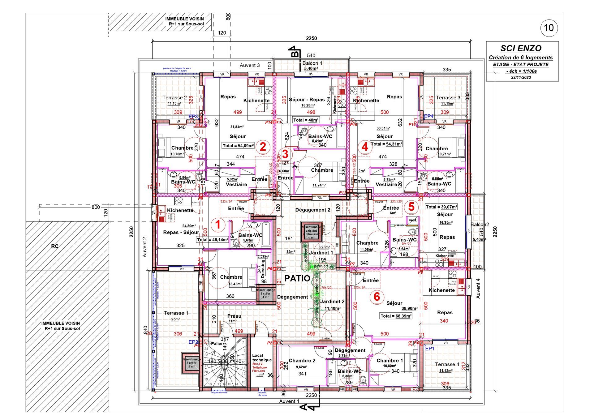 Plan projet surélévation 6 logements Ste Geneviève des Bois 91