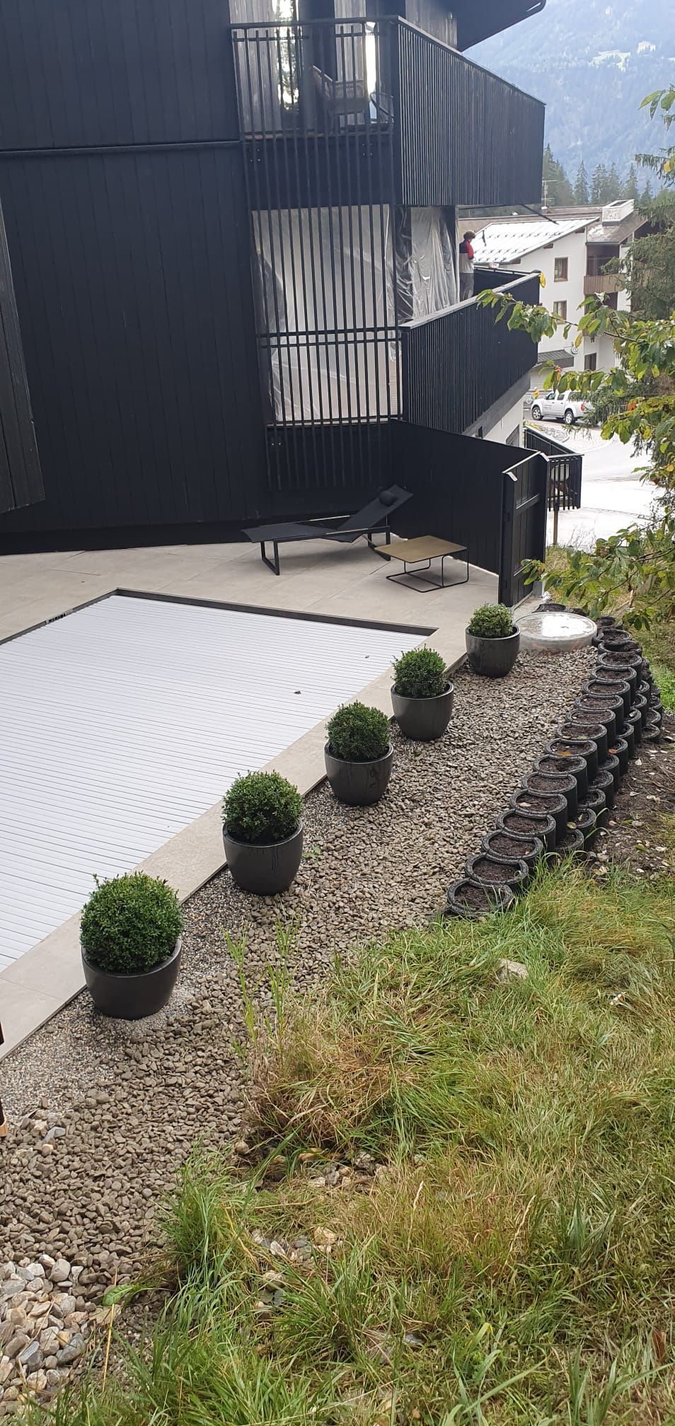 Ein üppiger grüner Garten mit vielen Pflanzen und Steinen.