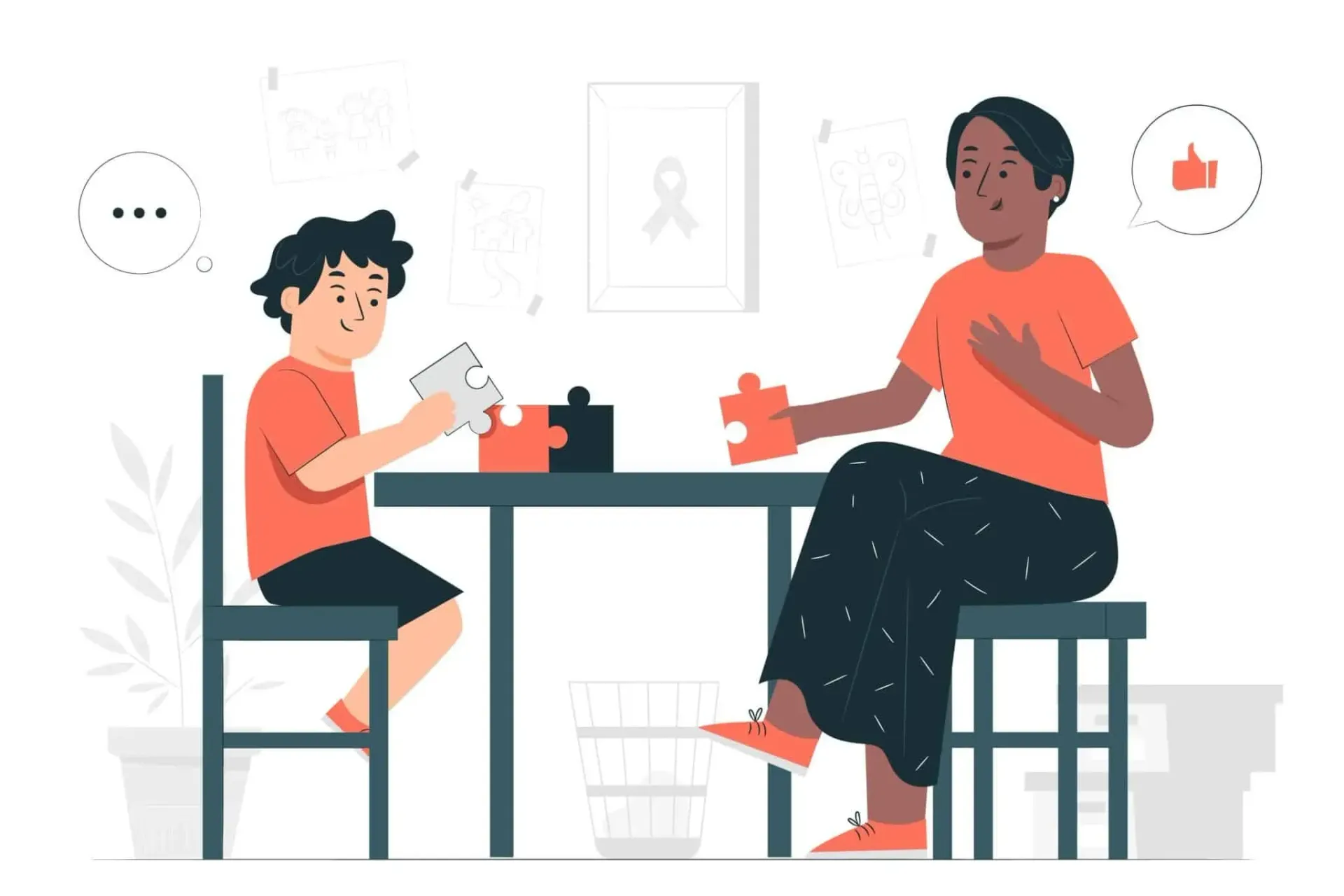 Dos personas jugando a un juego de mesa en una mesa, con iconos de chat y